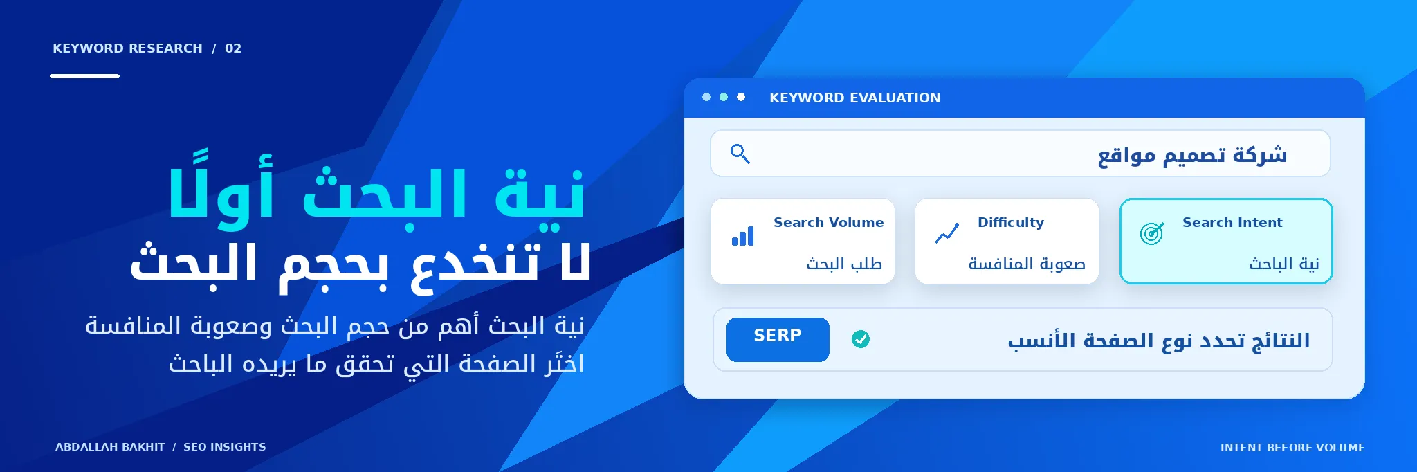 تحليل نية البحث Search Intent ومقارنتها بحجم البحث Search Volume وصعوبة المنافسة Keyword Difficulty لاختيار الصفحة المناسبة   نسخ